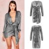Hot Spring and Summer Deep V-neck Solid Color Irregular Skirt Long-sleeved Dress