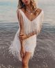 New Women Mini Ball Gown Slim Fit Evening Dress Elegant Vintage Sexy Fringe V-Neck Sleeveless Back Zipper Banquet Party